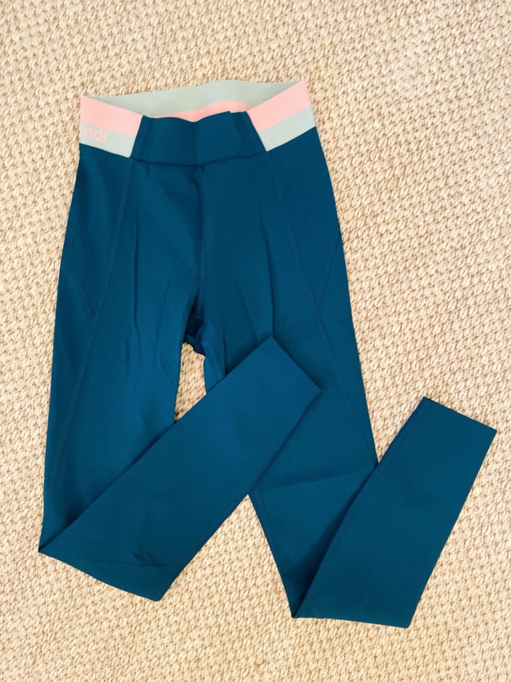 LNDR Women’s XS Teal Blue High Rise Leggings Colorblock Waist 28” Inseam